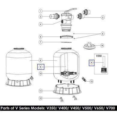 Дюзова коробка в комплекті з трубою для Emaux V500 89010104