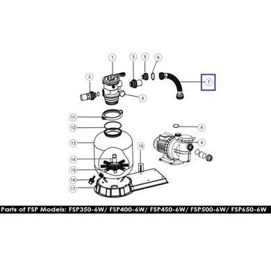 Шланг з муфтами для ф/в Emaux FSP650-6-Way (89031901)
