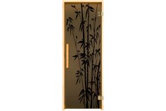 Двери для бани и сауны Tesli Бамбук 1900 х 700, для бани и сауны, 70/190, стеклянная, с рисунком, с порогом, универсальня, 8 мм