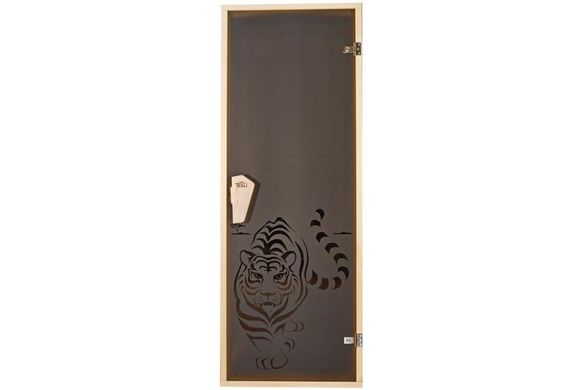 Двери для бани и сауны Tesli Тигр 1900 х 700, 70/190, стеклянная, с рисунком, с порогом, универсальня, 8 мм