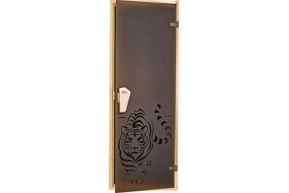 Двері для лазні та сауни Tesli Тигр 1900 х 700, 70/190, скляна, з малюнком, з порогом, универсальня, 8 мм