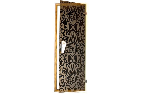 Двери для бани и сауны Tesli Царские 1900 х 700, 70/190, стеклянная, с рисунком, с порогом, универсальня, 8 мм