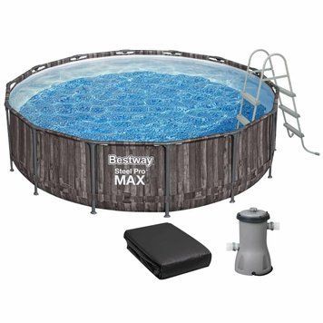 Каркасный бассейн Bestway Wood Style 5614Z (427х107 см) с картриджным фильтром, тентом и стремянкой