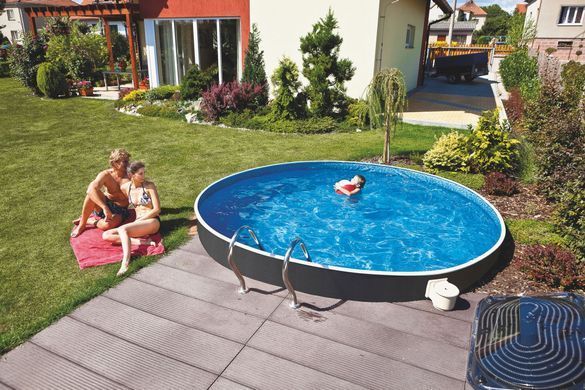 Полный комплект! Сборный каркасний бассейн Azuro Rattan 4.6x1.2м (голубая плёнка 0,5 мм, морозостойкий, стальной каркас)