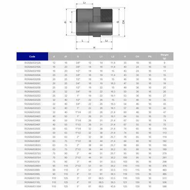 Муфта ПВХ Effast RGRAMG050G перехідна, із зовнішньою різьбою d50x63x2"