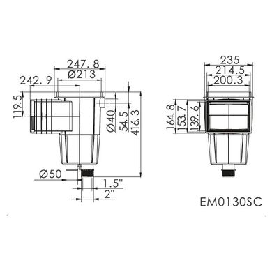 Скимер для бассейна Emaux EM0130-SC Standart (под бетон) квадратная крышка